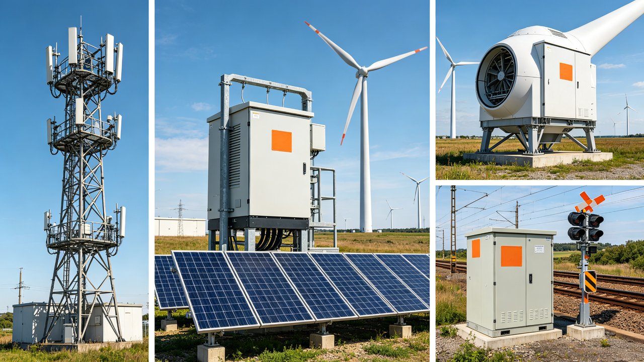 Distributed electrical assets including telecom tower, solar inverter, wind turbine, railway cabinet